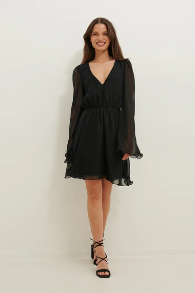 Anika Teller X Na-kd Recycled Wide Sleeve Chiffon Mini Dress - Black