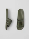 Burberry Furley Vintage-check Rubber Slides In Military Green