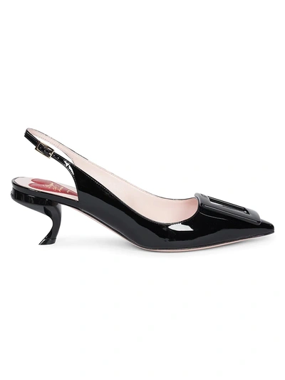 Roger Vivier Virgule 55 Slingback Pumps In Patent Leather In Black