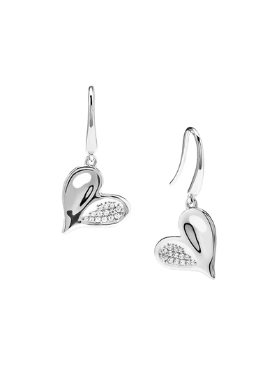 Judith Ripka Eros Sterling Silver & Pavé Diamond Heart Drop Earrings