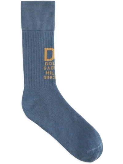 Dolce & Gabbana Logo-print Ribbed-knit Socks In Blue