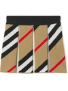 Burberry Pleated Skirt In Wool Blend With Striped Pattern In Brown