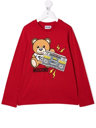 Moschino Kids' Teddy Bear-motif Long-sleeved T-shirt In Red