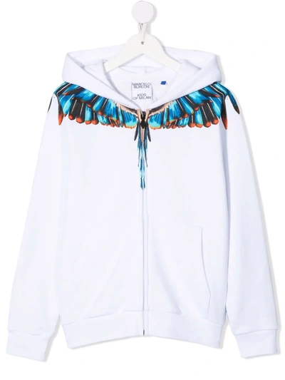 Marcelo Burlon County Of Milan Kids White And Blue Grizzly Wings Zipped Hoodie