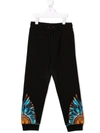 Marcelo Burlon County Of Milan Black Trousers With Multicolor Print In Black