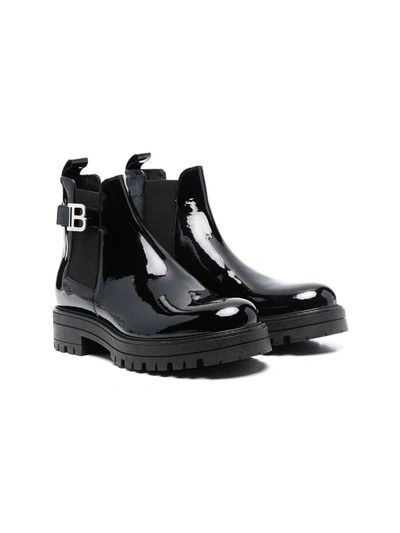 Balmain Teen Logo-plaque Boots In Black