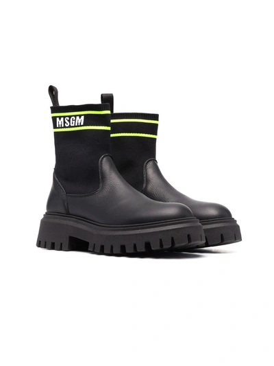 Msgm Kids' Intarsia-knit Sock-style Ankle Boots In Black