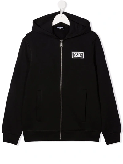 Dsquared2 Teen Logo-print Zip-up Hoodie In Black