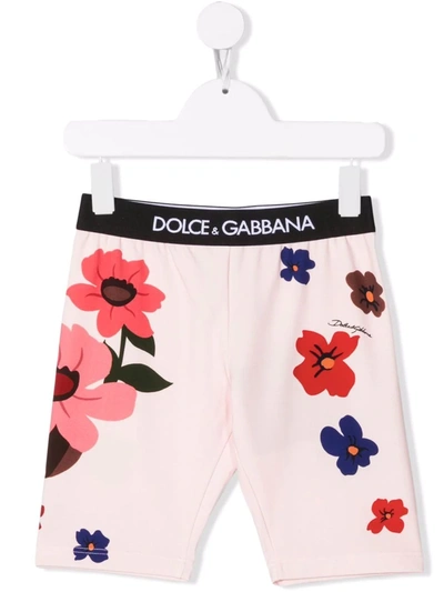 Dolce & Gabbana Kids' Logo-waistband Floral Print Shorts In Pink