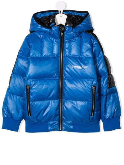 Givenchy Kids' 羽绒填充logo印花夹克 In Blue