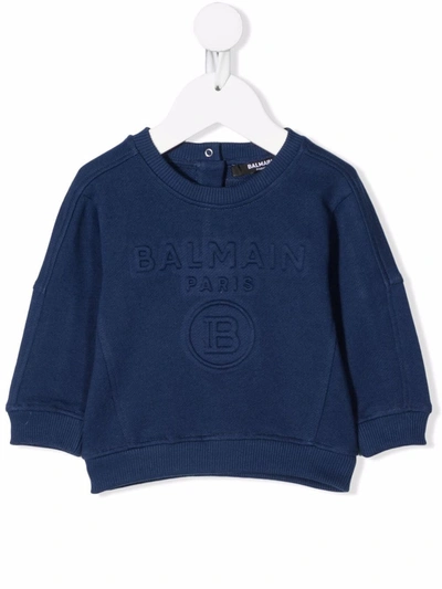 Balmain Babies' Embossed-logo Cotton Sweatshirt In Blue