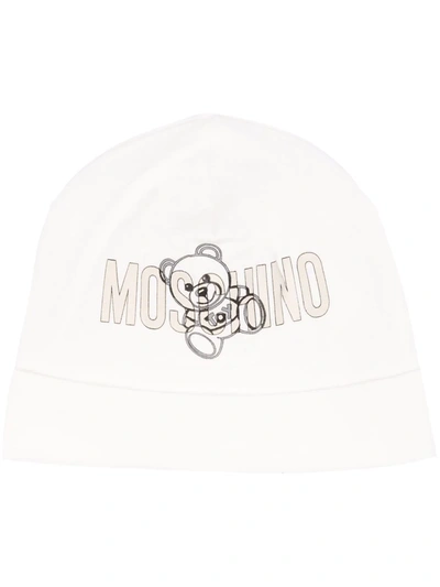 Moschino Kids' Logo Embroidered Beanie Hat In White