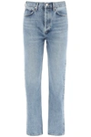 Agolde Riley High Rise Straight Crop Jeans In Light Blue
