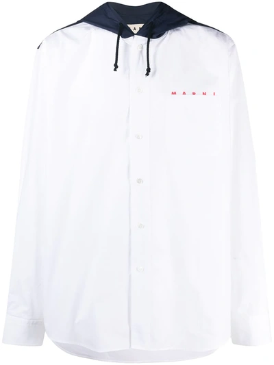 Marni Drawstring-hood Long-sleeve Shirt In White
