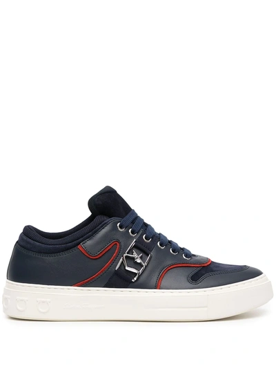 Ferragamo Noris Leather Low-top Sneakers In Blu Gargon