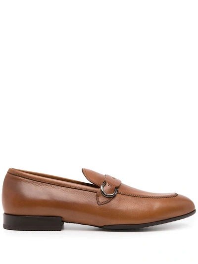 Ferragamo Pago Gancini-embellished Loafers In Braun