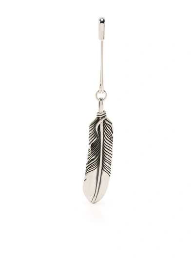 Ambush Safety Pin Feather Charm Earring In Metallic