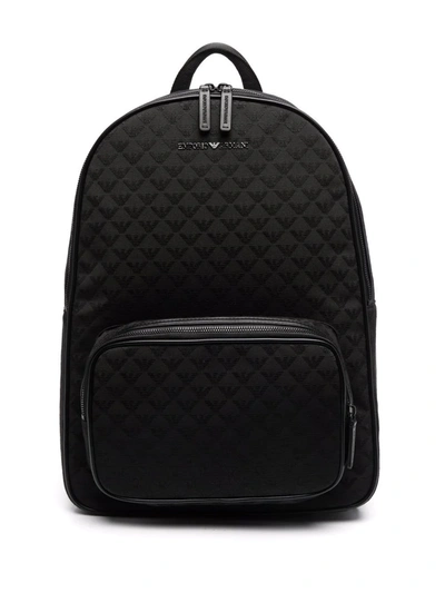 Emporio Armani Jacquard-logo Zip-around Backpack In Black