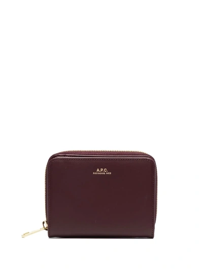 Apc Logo-print Leather Wallet In Rot