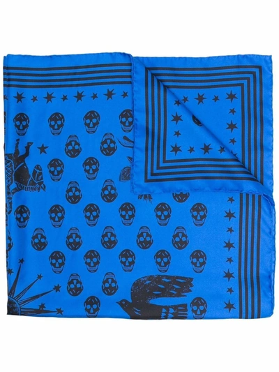 Alexander Mcqueen Skull-print Scarf In Blue