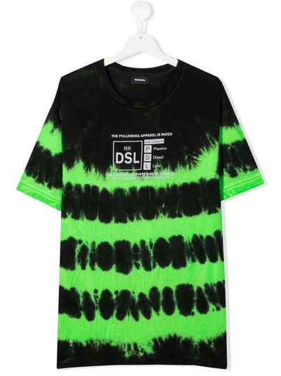Diesel Kids' Dsl T-shirt With Tie Dye Pattern In Green