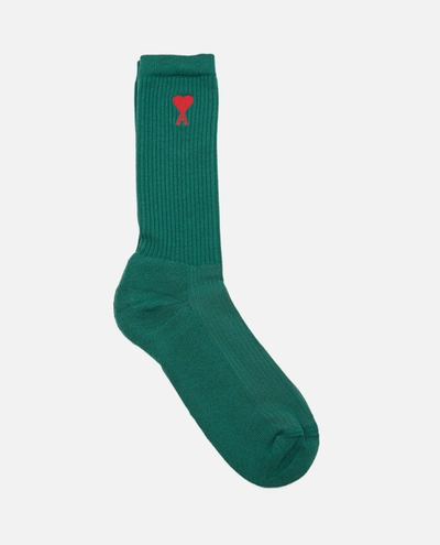 Ami Alexandre Mattiussi Ami Paris Ribbed Stretch Cotton Socks In Green