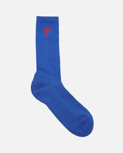 Ami Alexandre Mattiussi Ami Paris Ribbed Stretch Cotton Socks In Blue