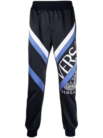 Versace Logo-print Sports Trousers In Blau