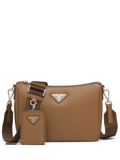 Prada Logo-plaque Shoulder Bag In Braun
