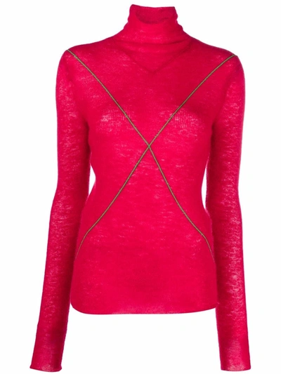 Bottega Veneta Cross-detail Knitted Roll-neck Jumper In Red