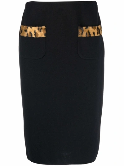 Moschino Faux Fur-trimmed Pencil Skirt In Fantasy Print Black