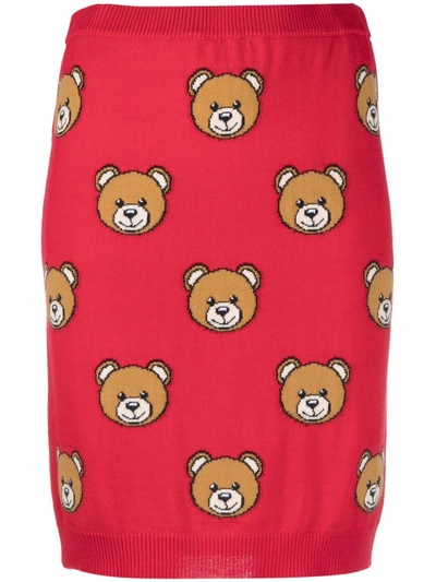 Moschino Toy Bear Print Skirt In Rot