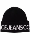 VERSACE JEANS COUTURE LOGO-PRINT RIBBED-KNIT BEANIE