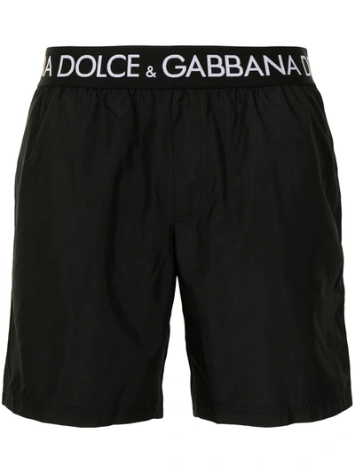 Dolce & Gabbana Logo Waistband Swimming Shorts In Black