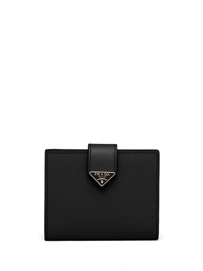 Prada Small Logo-plaque Saffiano Leather Wallet In Schwarz
