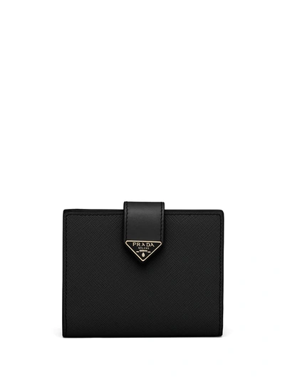 Prada Saffiano 皮质logo标牌小号钱包 In Schwarz