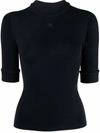 COURRÈGES LOGO-EMBROIDERED FINE-KNIT TOP