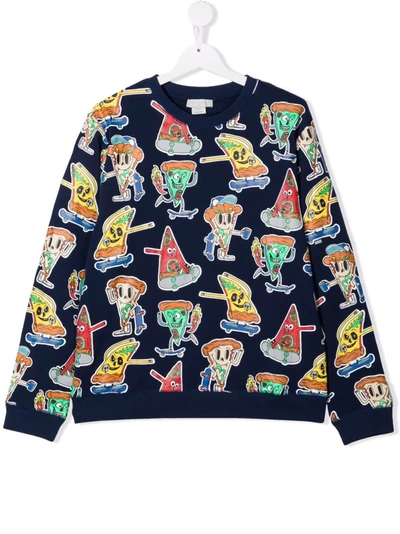Stella Mccartney Teen Pizza Skaters Graphic-print Sweatshirt In Blue