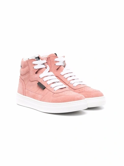 Brunello Cucinelli Kids' Suede-leather High-top Trainers In Pink