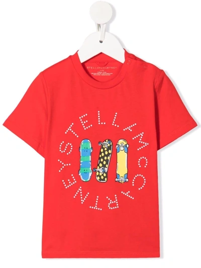 Stella Mccartney Kids' Logo Skateboard-print T-shirt In Red