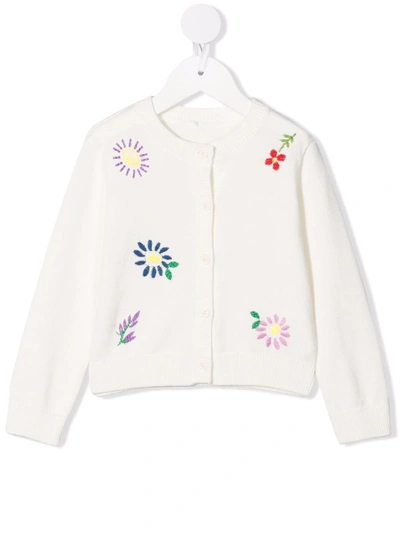 Stella Mccartney Kids' Floral-embroidered Cardigan In White