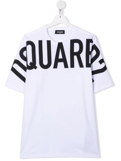 Dsquared2 Teen Logo-print Cotton T-shirt In White