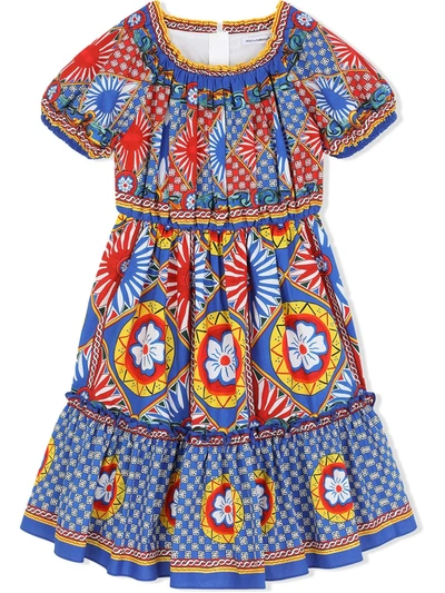 Dolce & Gabbana Kids' Carretto Print Midi Sundress In Blue