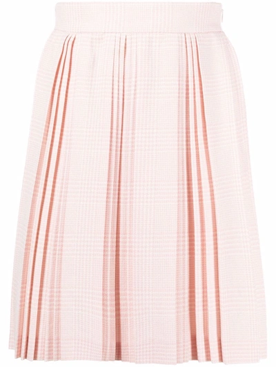 Balmain Check-print Pleated Skirt In Pink