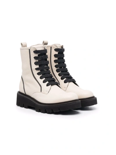 Brunello Cucinelli Leather Lace-up Boots In 中性色