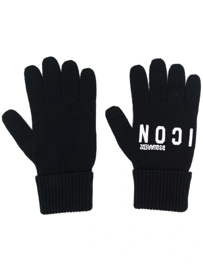 Dsquared2 Logo-embroidered Knitted Gloves In Black