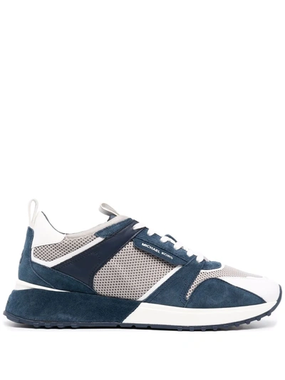 Michael Kors Theo Panelled Leather Trainers In Blue