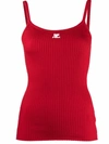 Courrèges Logo-patch Cotton-blend Knit Top In Red