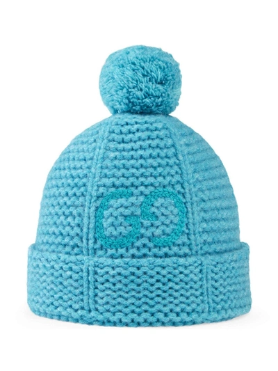 Gucci Kids' Pompom-detail Wool Hat In Blue