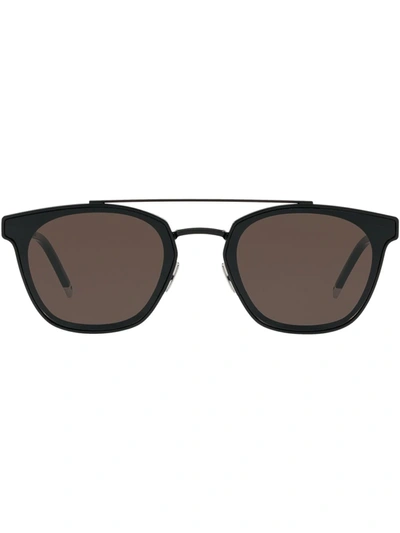 Saint Laurent Double-bridge Round Sunglasses In Black